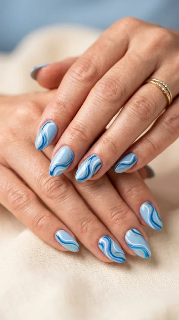 Blue Abstract Swirl Nails