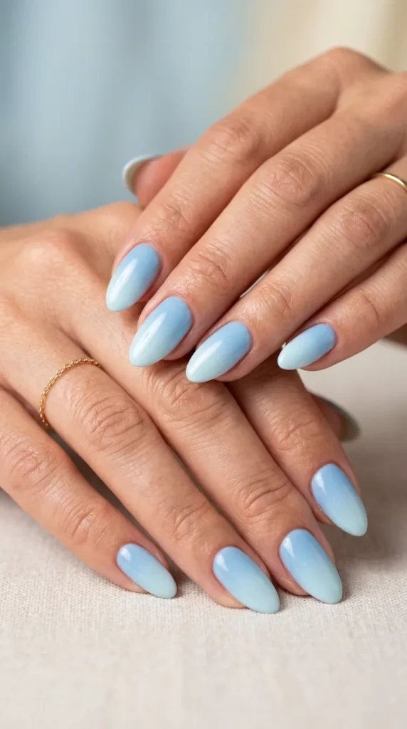 Blue Airbrush Gradient Nails