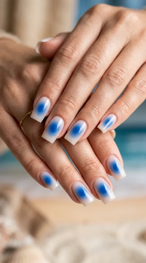 Blue aura square nails