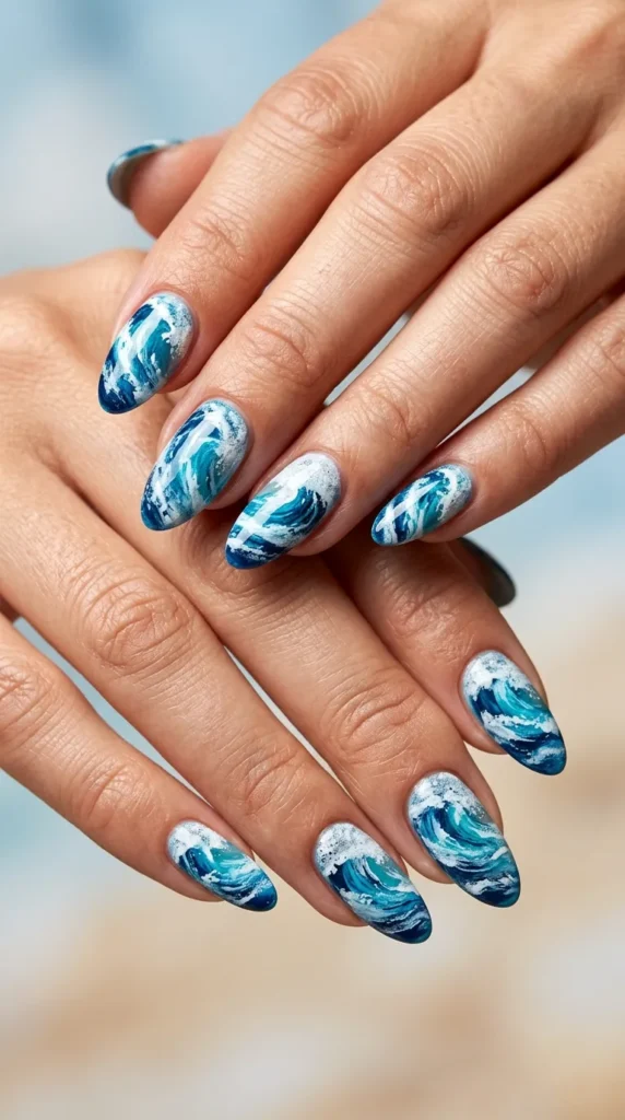 Blue Beach Wave Nails