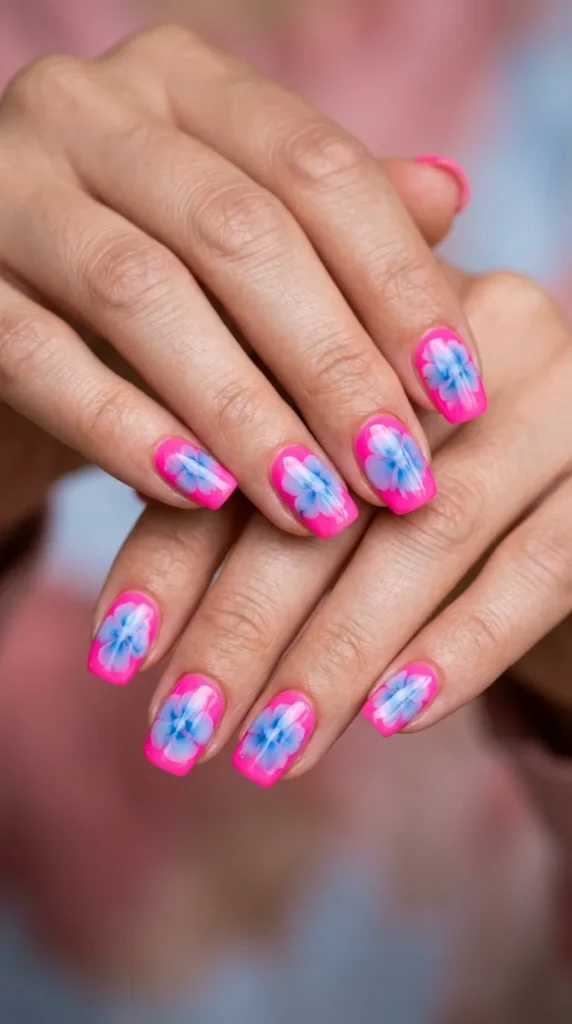 Blue Bloom Gel Nails