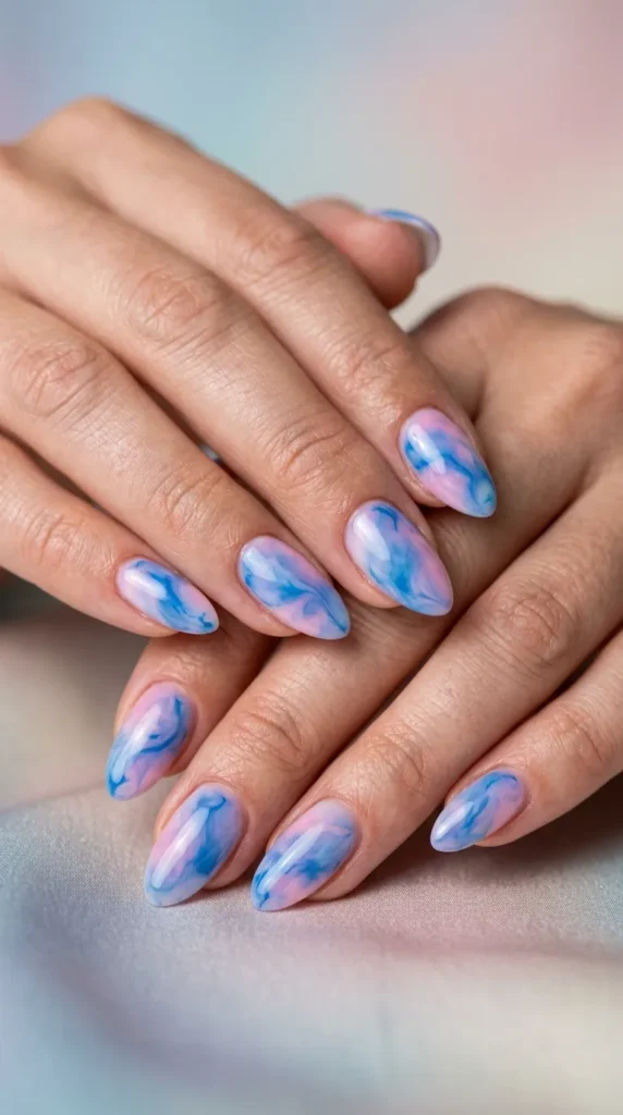 Blue Blooming Gel Nails