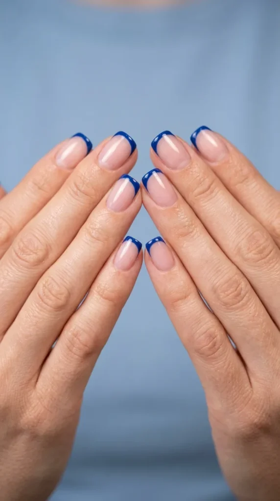 Blue Border French Nails