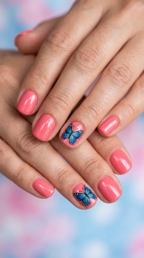 Blue Butterfly Accent Nails