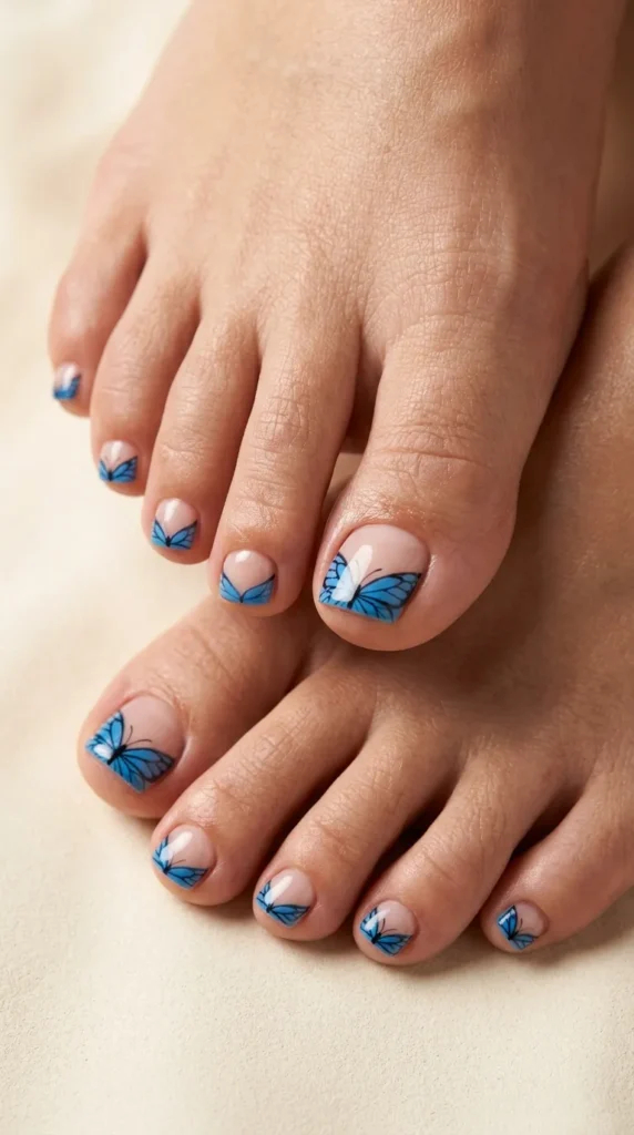 Blue Butterfly French Tips