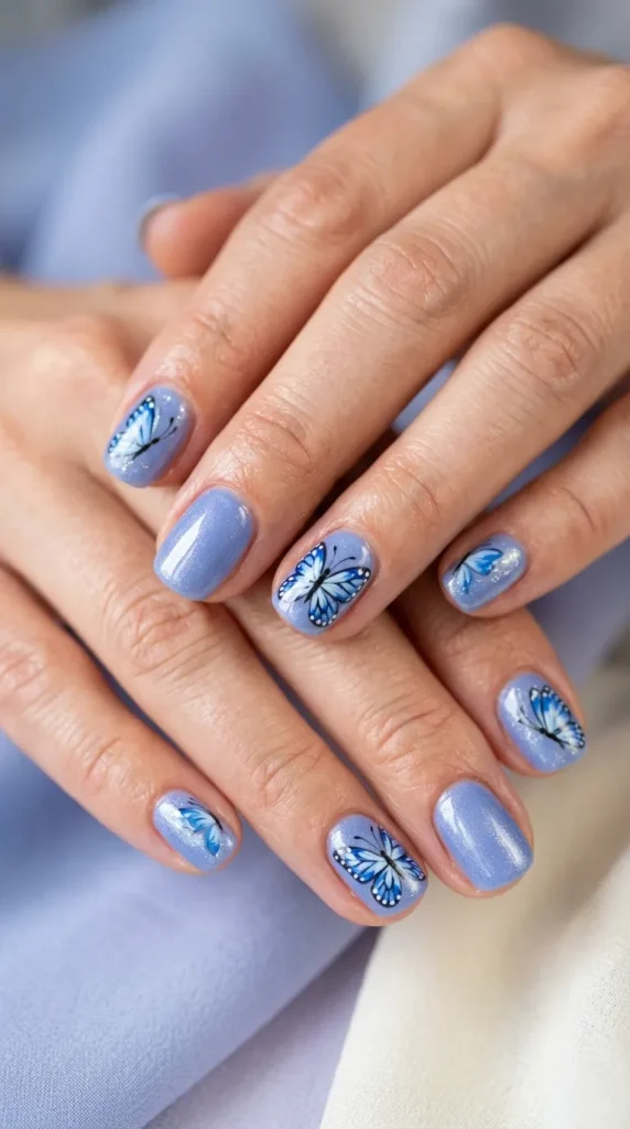 Blue Butterfly Nail Art