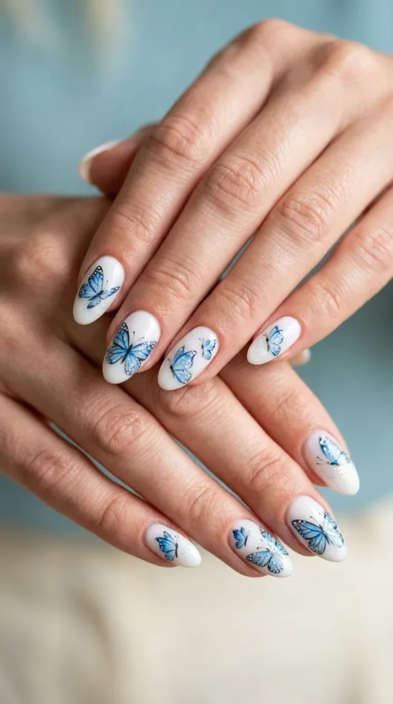 Blue butterfly summer nails