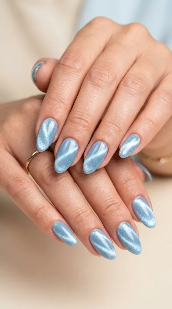 Blue Cat Eye Nails