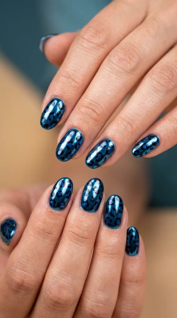 Blue Chrome Leopard Print