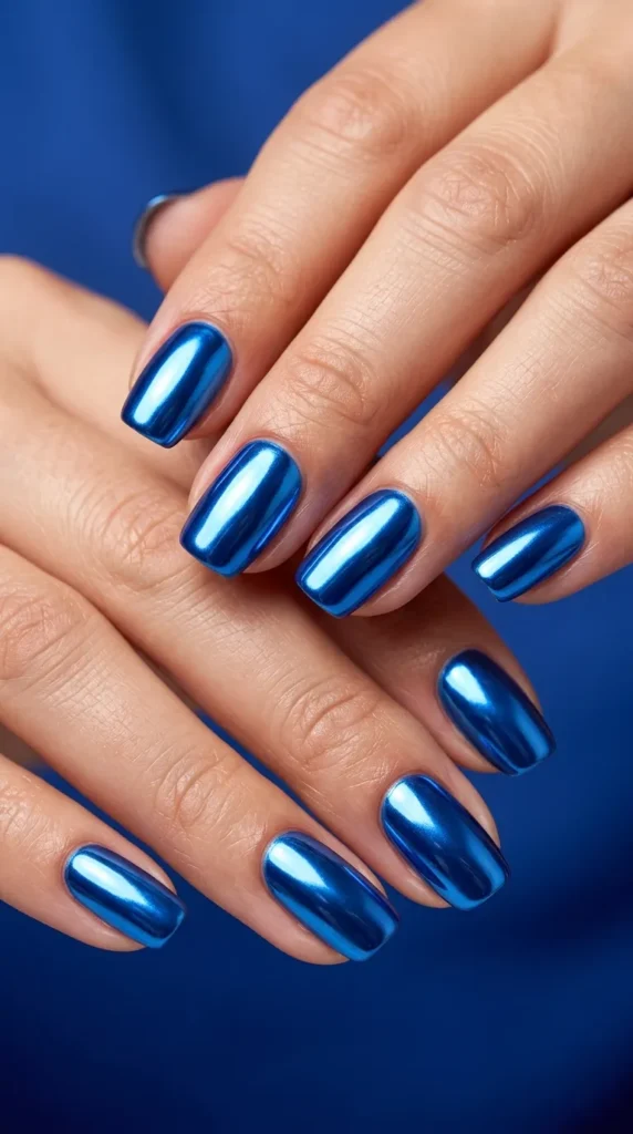 Blue Chrome Mirror Nails