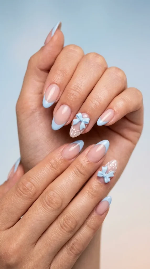 Blue Coquette Bow Nails