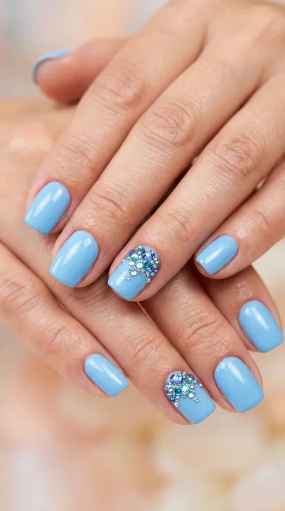 Blue Crystal Accent Nails