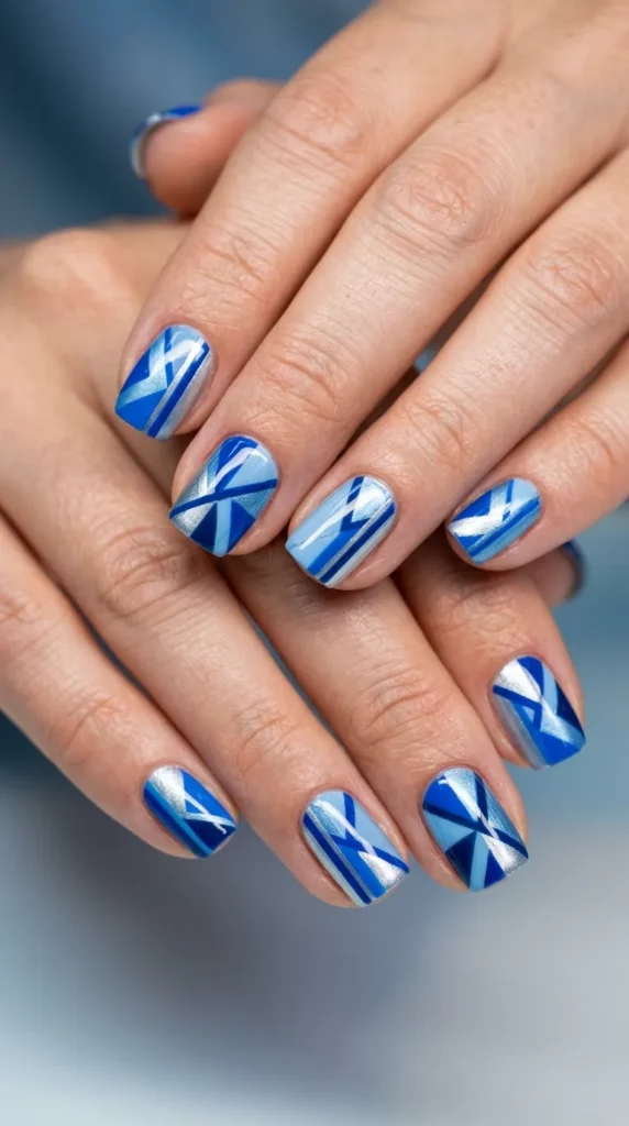 Blue Geometric Chic Nails