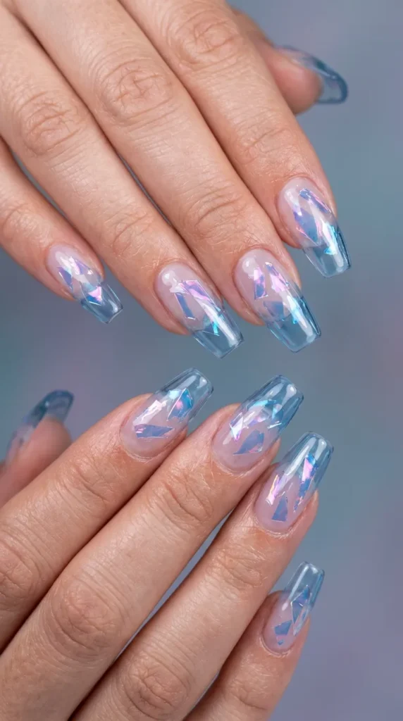 Blue Glass Effect Nails
