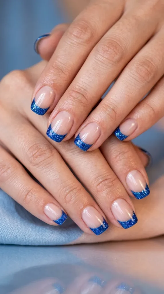 Blue Glitter French Tips