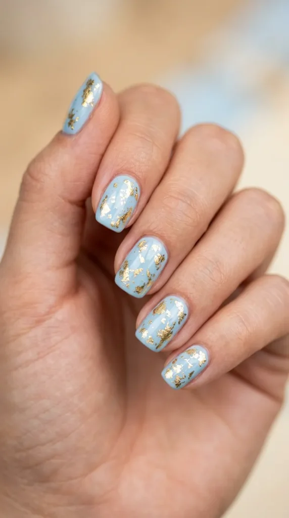 Blue Gold Foil Nails