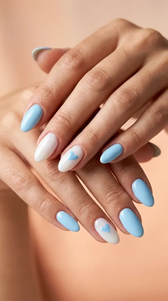 Blue Heart Accent Nails
