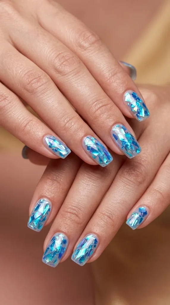 Blue Ice Crystal Nails