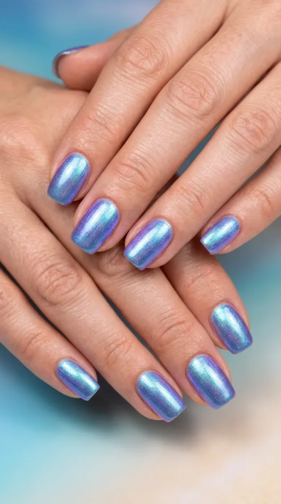Blue iridescent shimmer nails