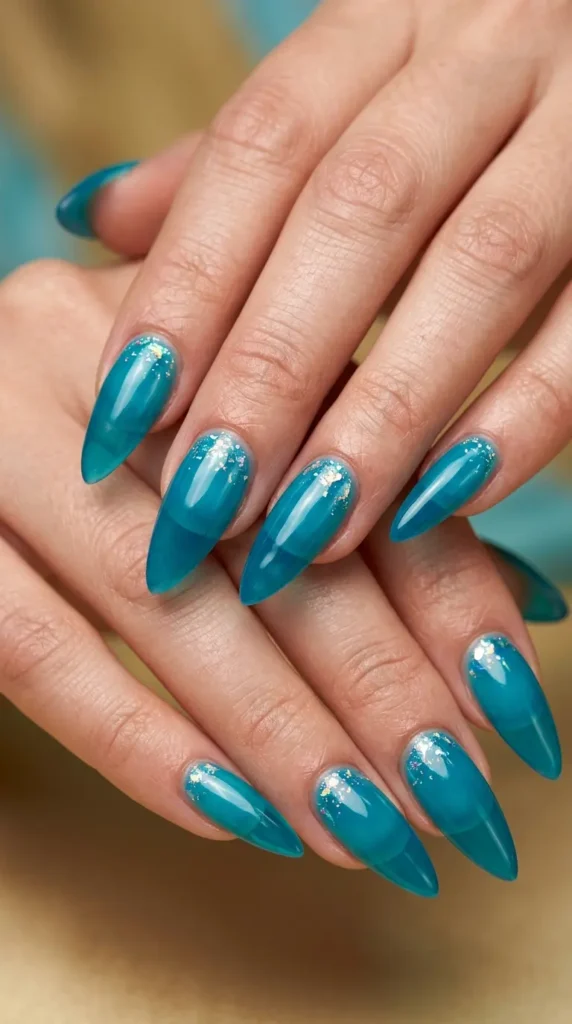 Blue Lagoon Jelly Stiletto Nails
