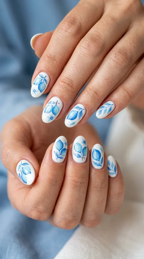 Blue Lemon Fruit Nails