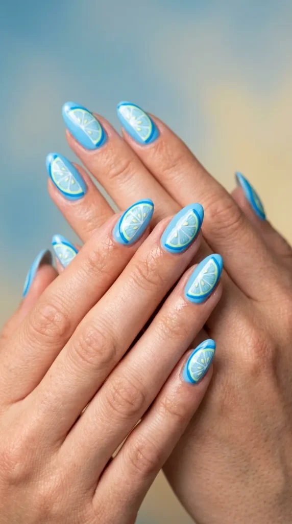 Blue Lemon Slice Nails