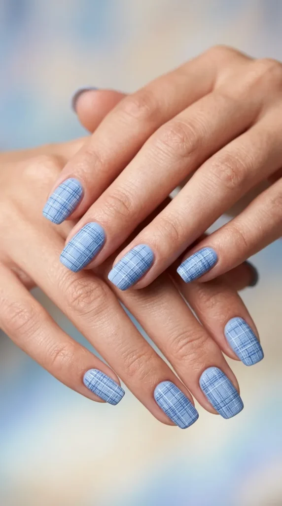 Blue Linen Texture Nails