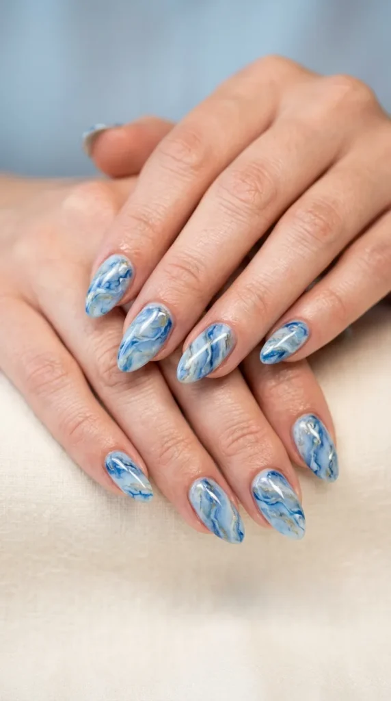 Blue Marble Effect Nails