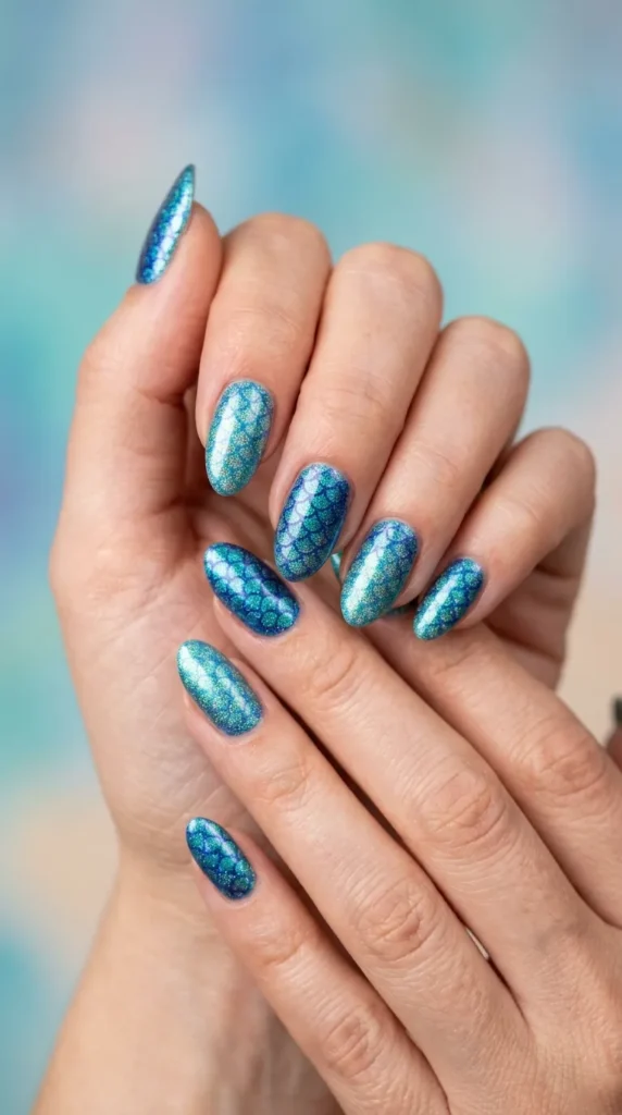 Blue Mermaid Scale Nails