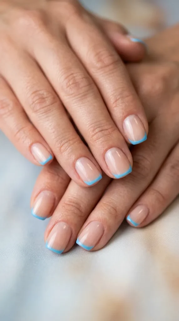 Blue Micro French Nails