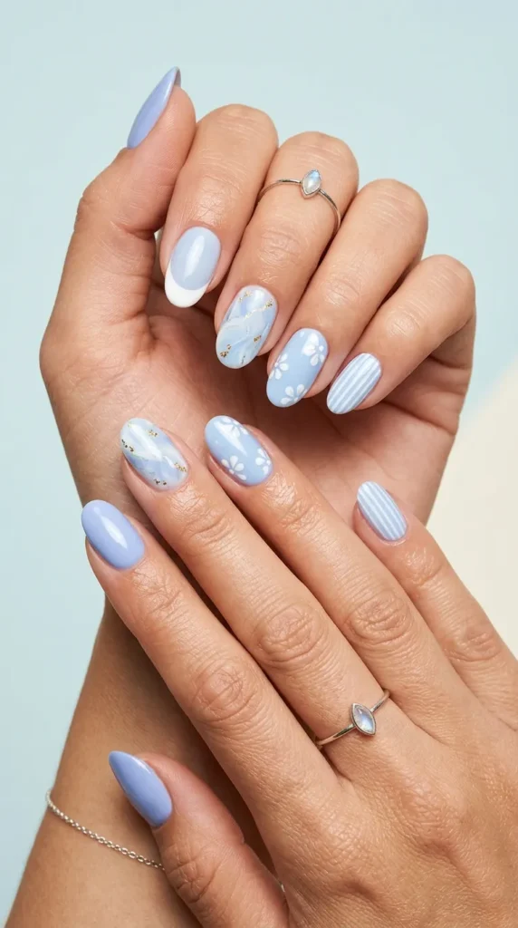 Blue Mix Match Nails