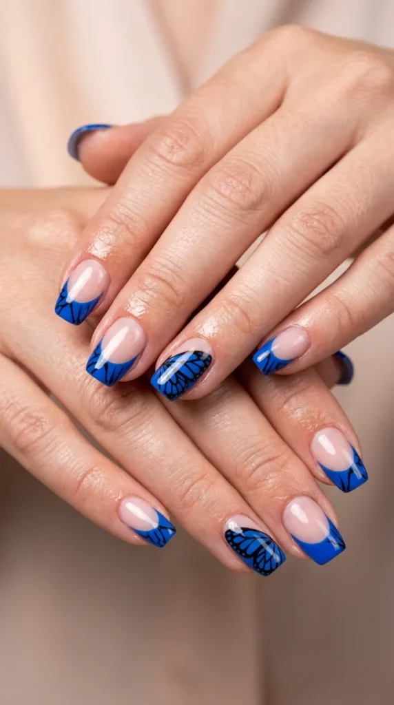 Blue Monarch French Tips