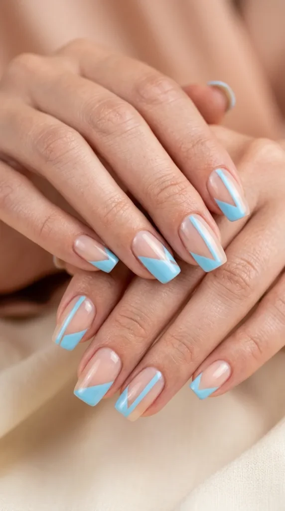 Blue Negative Space Nails