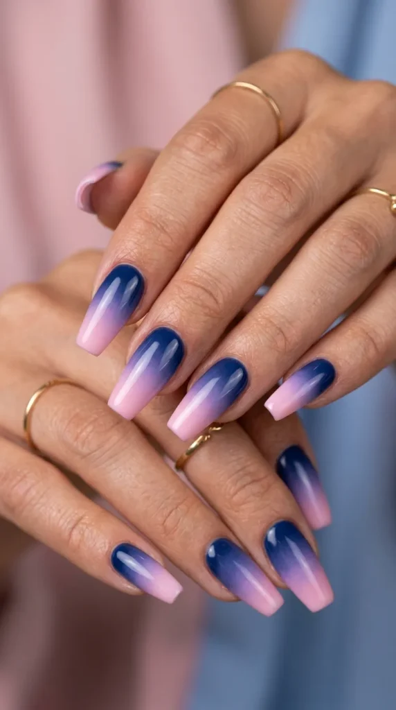 Blue Ombre Coffin Nails