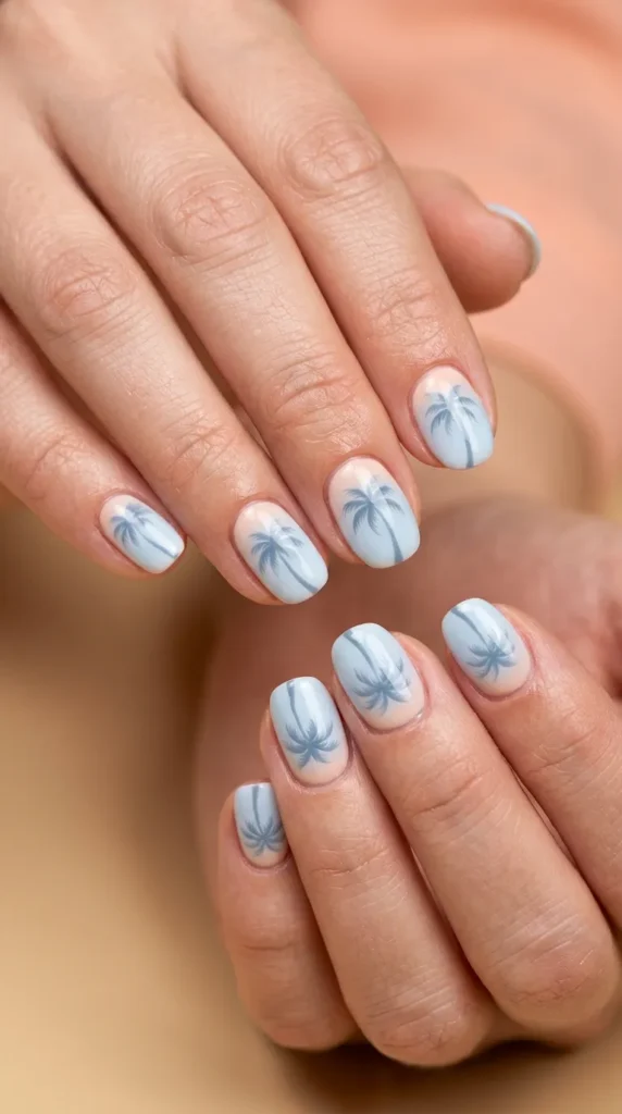 Blue Palm Tree Nails