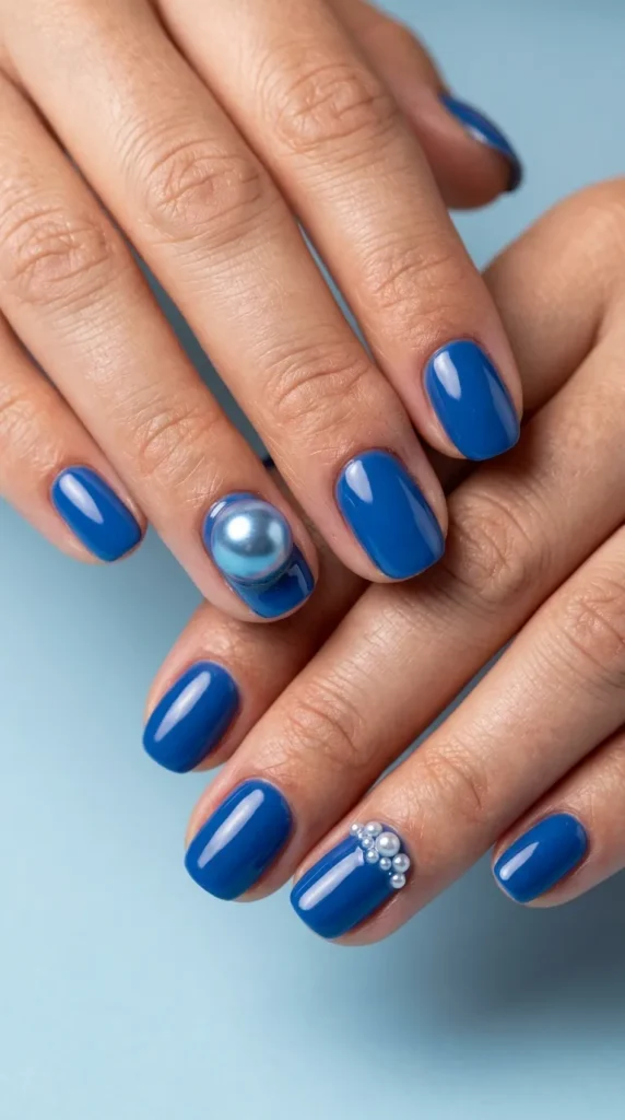 Blue Pearl Accent Nails