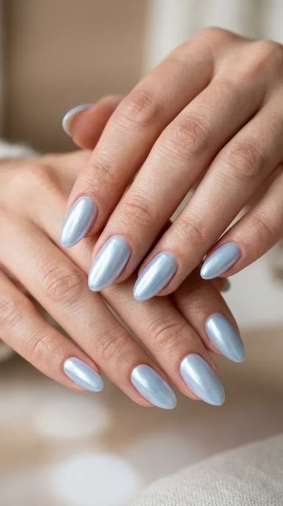 Blue Pearl Chrome Nails