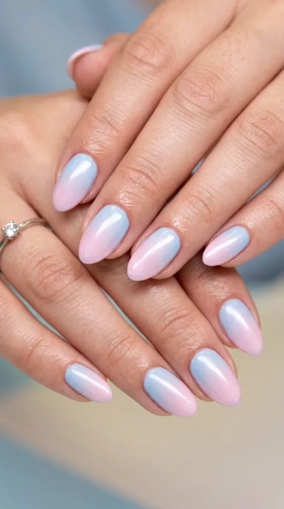 Blue Pearl Gradient Nails