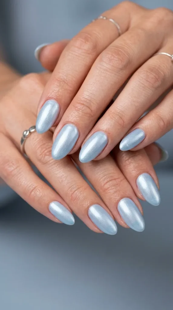 Blue pearl shimmer nails