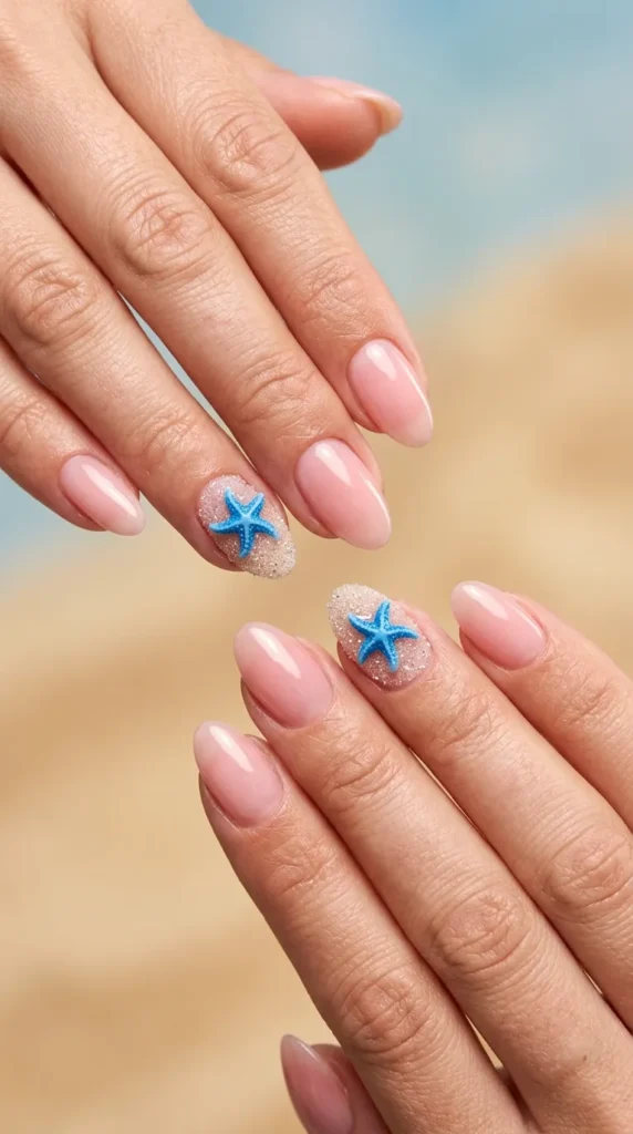 Blue Starfish Accent Nails