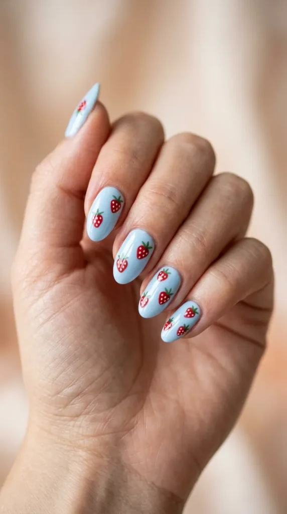 Blue Strawberry Nail Art