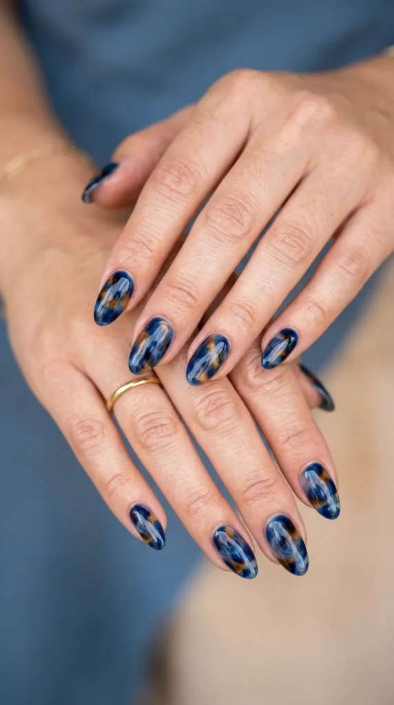 Blue Tortoiseshell Accent Nails
