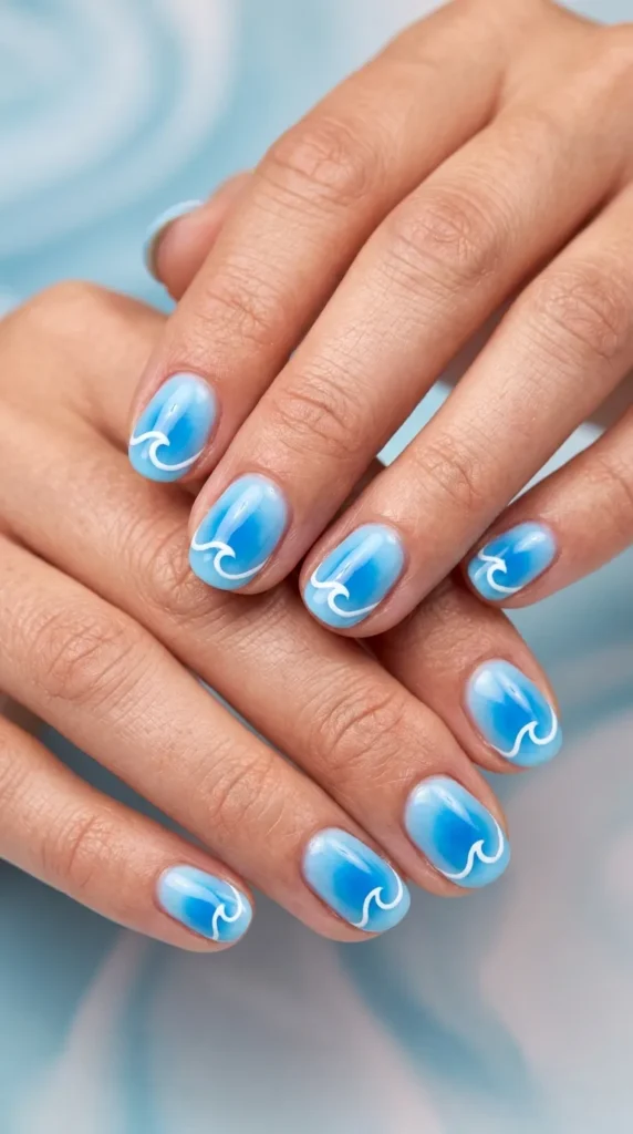 Blue wave aura manicure
