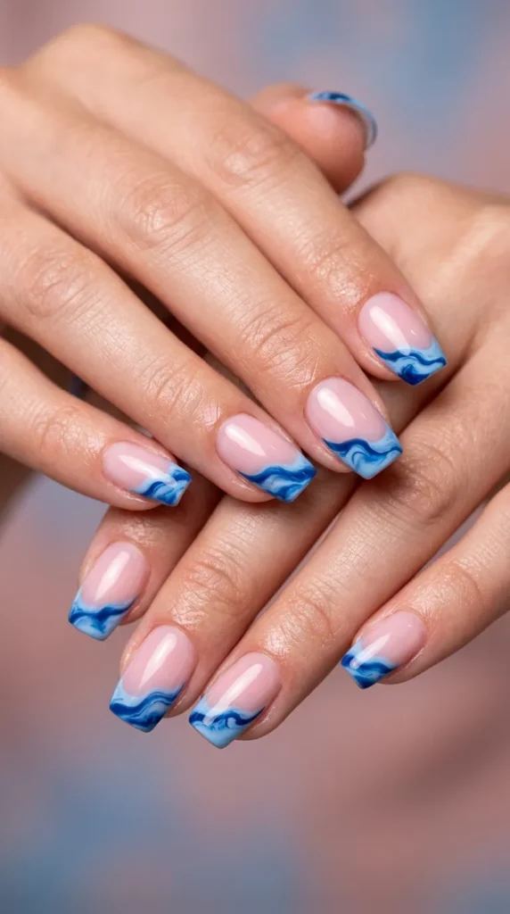 Blue wave French tips