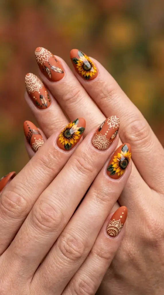 Boho Floral Sunflower Nails