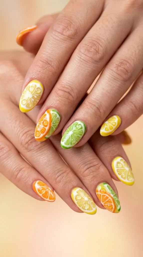 Bright Citrus Slice Nail Designs
