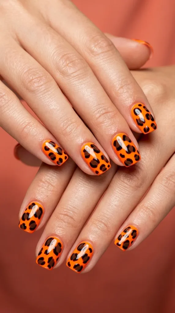 Bright Orange Leopard Mani
