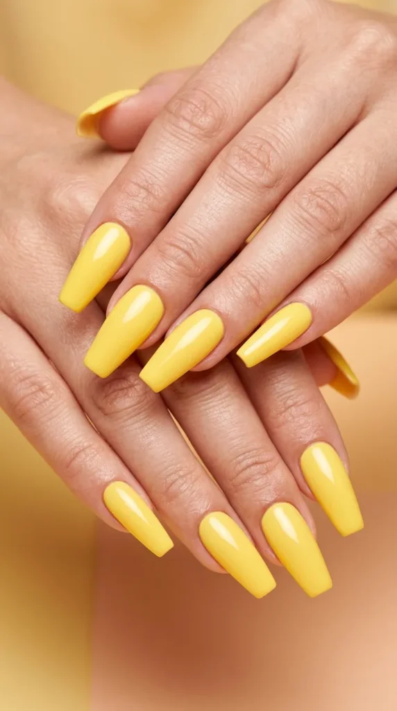 Bright Yellow Coffin Nails