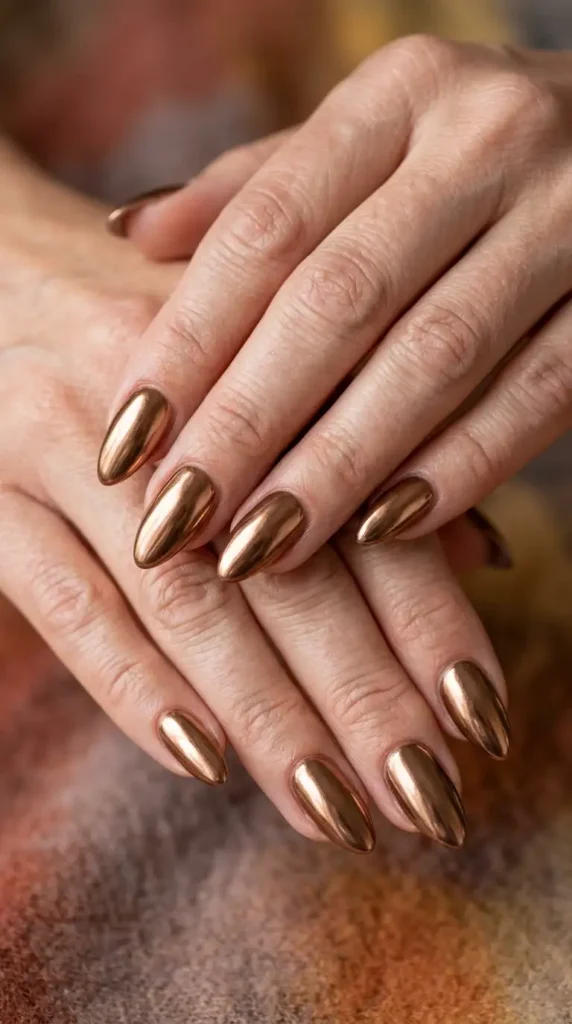 Bronze Chrome Almond Nails