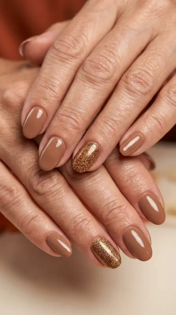 Bronze Glitter Accent Nails